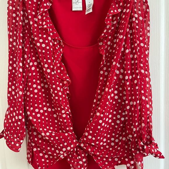 Emma James 2 Piece Set - Red Polka Dot outer Blouse with red tank top underneath - Picture 12 of 16